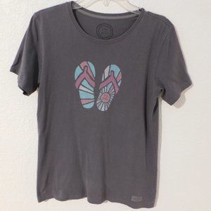 Life is Good Womens Medium T-shirt Grey Flip Flop